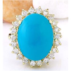 8.80 CTW Natural Turquoise 18K Solid Yellow Gold Diamond Ring
