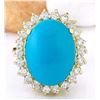 Image 1 : 8.80 CTW Natural Turquoise 18K Solid Yellow Gold Diamond Ring