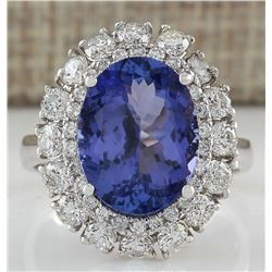 6.52 CTW Natural Blue Tanzanite And Diamond Ring 18K Solid White Gold