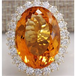 17.91 CTW Natural Citrine And Diamond Ring In 14K Solid Yellow Gold