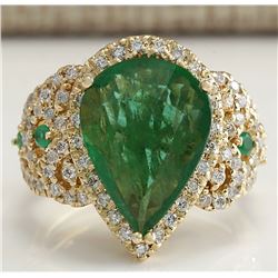 8.00 CTW Natural Emerald And Diamond Ring 14K Solid Yellow Gold