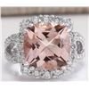 Image 1 : 8.66 CTW Natural Peach Morganite And Diamond Ring In 18K Solid White Gold