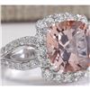 Image 2 : 8.66 CTW Natural Peach Morganite And Diamond Ring In 18K Solid White Gold
