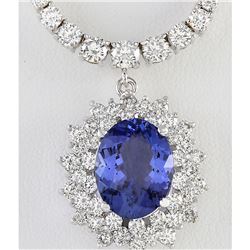 12.13 CTW Natural Tanzanite And Diamond Necklace In 18K White Gold