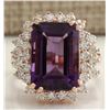 Image 1 : 8.37 CTW Natural Amethyst And Diamond Ring In 18K Solid Rose Gold