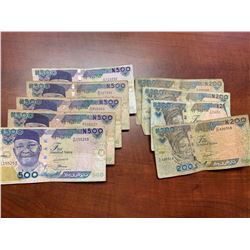 Five-Hundred Naira Bank Notes Lot of 5 and Two-Hundred Naira Bank Notes Lot of 4