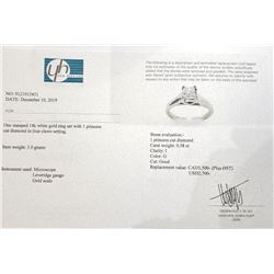 14K White Gold Princess Cut Diamond(0.58Ct,I,G) Ring (~Size 6) (~weight 3g), Made in Canada, Apprais