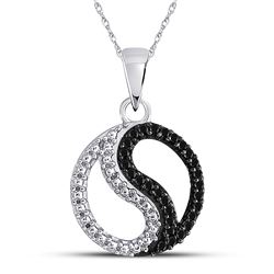 Round Black Color Enhanced Diamond Ying Yang Circle Pendant 1/10 Cttw 10kt White Gold