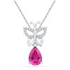 Image 1 : Pear Lab-Created Pink Sapphire Butterfly Bug Pendant 2-3/4 Cttw 10kt White Gold