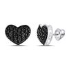 Image 1 : Round Black Color Enhanced Diamond Heart Cluster Earrings 3/8 Cttw 10kt White Gold