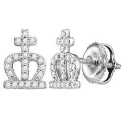 Diamond Crown Cross Stud Earrings 1/5 Cttw 14kt White Gold