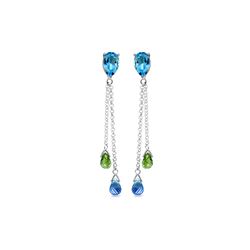 Genuine 7.5 ctw Blue Topaz & Peridot Earrings 14KT White Gold - REF-39W3Y