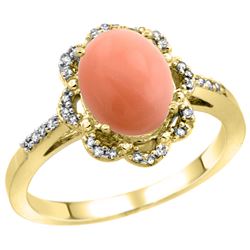 0.18 CTW Diamond & Natural Coral Ring 14K Yellow Gold - REF-45M5A