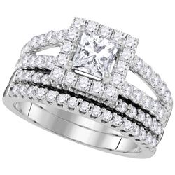 Diamond Split-shank Bridal Wedding Engagement Ring Band Set 3/4 Cttw 14kt White Gold