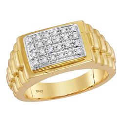 Mens Diamond Rectangle Cluster Ribbed Side Ring 1/5 Cttw 10kt Yellow Gold