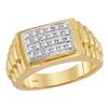 Image 1 : Mens Diamond Rectangle Cluster Ribbed Side Ring 1/5 Cttw 10kt Yellow Gold