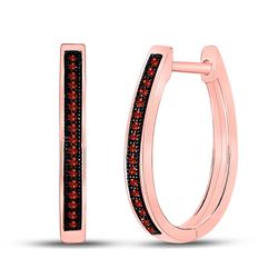 Round Red Color Enhanced Diamond Single Row Hoop Earrings 1/10 Cttw 10kt Rose Gold