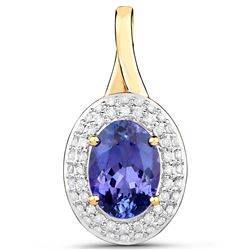 3.27 ctw Tanzanite & Diamond Pendant 14K Yellow Gold - REF-191Y4N