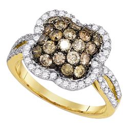 Round Brown Diamond Quatrefoil Cluster Ring 1-1/2 Cttw 10kt Yellow Gold