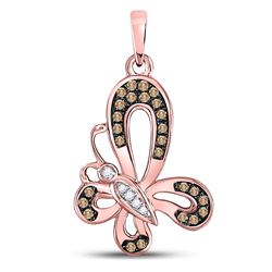 Round Brown Diamond Butterfly Bug Pendant 1/5 Cttw 10kt Rose Gold