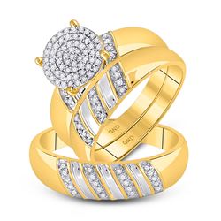 His & Hers Diamond Cluster Matching Bridal Wedding Ring Band Set 1/3 Cttw 10kt Yellow Gold