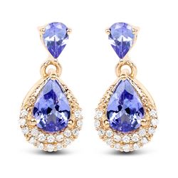 1.12 ctw Tanzanite & Diamond Earrings 14K Yellow Gold - REF-34W6M