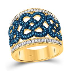 Round Blue Color Enhanced Diamond Linked Heart Ring 1/2 Cttw 10kt Yellow Gold