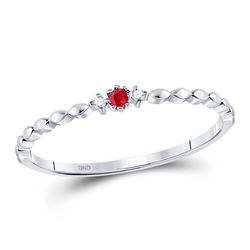 Round Ruby Solitaire Diamond Stackable Band Ring .03 Cttw 10kt White Gold