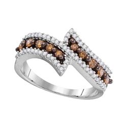 Round Brown Diamond Bypass Band Ring 1/2 Cttw 10kt White Gold