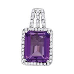 Amethyst Solitaire Diamond-accent Pendant 1/4 Cttw 14kt White Gold