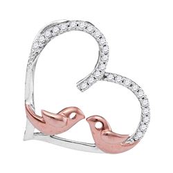 Diamond Heart & Lovebirds Pendant 1/10 Cttw 10kt White Gold