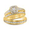 Image 1 : His & Hers Diamond Cluster Matching Bridal Wedding Ring Band Set 1/10 Cttw 10kt Yellow Gold