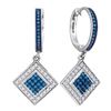 Image 1 : Round Blue Color Enhanced Diamond Square Dangle Earrings 1/2 Cttw 10kt White Gold