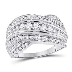 Diamond Fashion Crossover Band Ring 1.00 Cttw 14kt White Gold