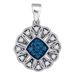 Round Blue Color Enhanced Diamond Fashion Pendant 1/5 Cttw 10kt White Gold