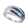 Image 1 : Round Blue Color Enhanced Diamond Striped Band Ring 1/3 Cttw 10kt White Gold