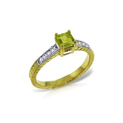 Genuine 0.65 ctw Peridot & Diamond Ring 14KT Yellow Gold - REF-69Y6F