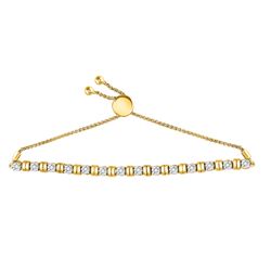 Diamond Studded Bolo Bracelet 1/4 Cttw 10kt Yellow Gold