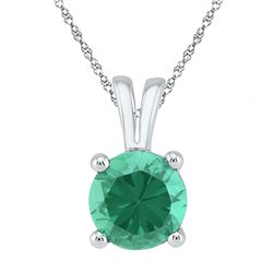 Round Lab-Created Emerald Solitaire Pendant 1-1/3 Cttw 10kt White Gold