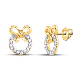 Diamond Circle Bow Ribbon Fashion Earrings 1/10 Cttw 10kt Yellow Gold