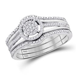 Diamond Cluster 3-Piece Bridal Wedding Engagement Ring Band Set 1/4 Cttw 10kt White Gold