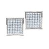 Image 1 : Round Pave-set Diamond Square Cluster Earrings 7/8 Cttw 10kt White Gold