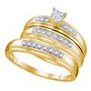 Image 1 : His & Hers Diamond Square Cluster Matching Bridal Wedding Ring Band Set 1/5 Cttw 14kt Yellow Gold