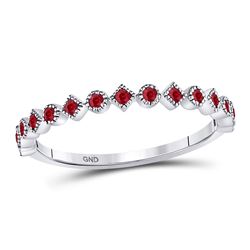 Round Ruby Square Dot Stackable Band Ring 1/5 Cttw 10kt White Gold