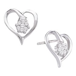 Diamond Cluster Heart Screwback Earrings 1/6 Cttw 10kt White Gold