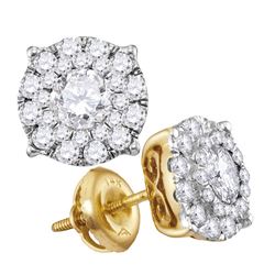 Diamond Cluster Earrings 1-1/2 Cttw 14kt Yellow Gold