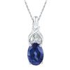 Image 1 : Oval Lab-Created Blue Sapphire Solitaire Diamond Pendant 7/8 Cttw 10kt White Gold