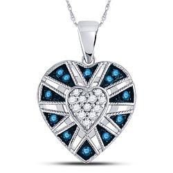 Round Blue Color Enhanced Diamond Milgrain Heart Cluster Pendant 1/4 Cttw 10kt White Gold