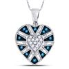 Image 1 : Round Blue Color Enhanced Diamond Milgrain Heart Cluster Pendant 1/4 Cttw 10kt White Gold