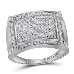 Mens Diamond Rectangle Cluster Ring 1/2 Cttw 10kt White Gold